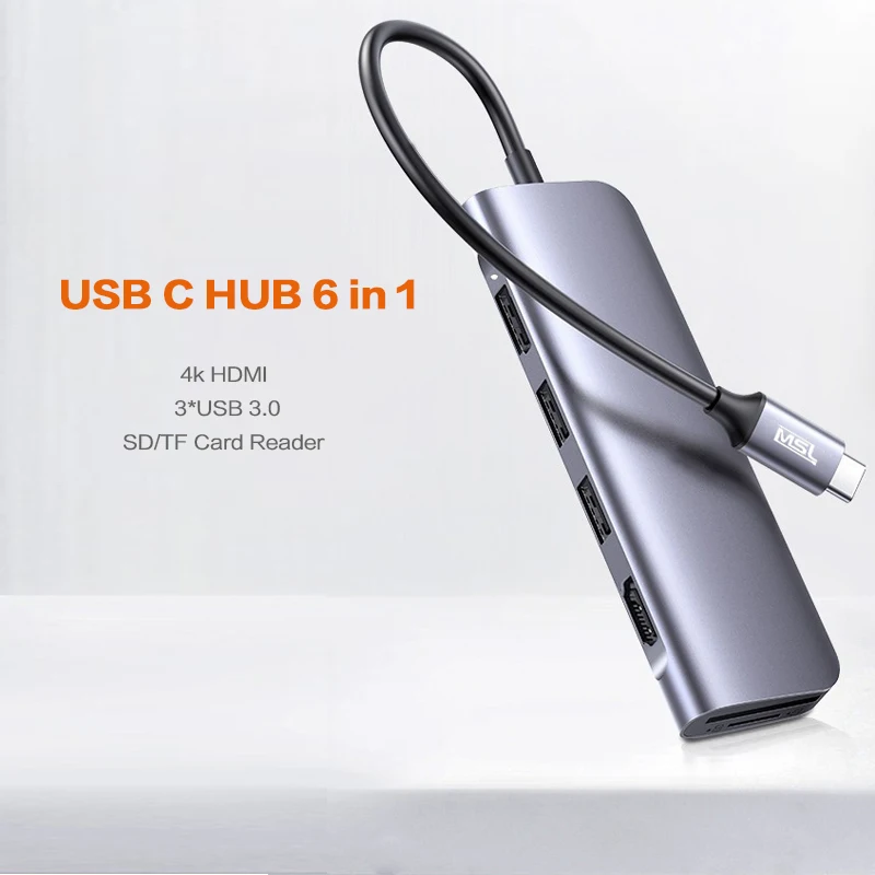 USB tipo c hub multi hub usb 3.0 hdmi adapterį, Dokas su PD sd TF kortelę 
