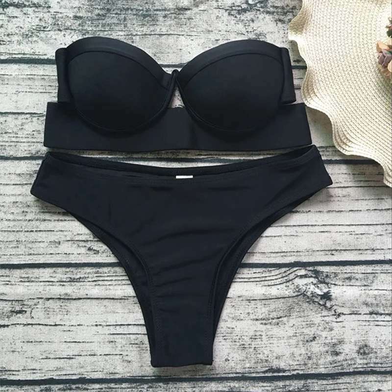 VIAOLI Bikini Seksualių Moterų Stebėjimo Bandeau Push Up Juodas Bikini Komplektas Brazilijos Moterų maudymosi kostiumėlį, maudymosi Kostiumėliai, NewBathing Kostiumas Biquinis