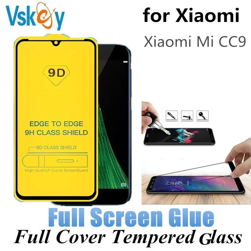 VSKEY 10VNT Visą Klijai Grūdintas Stiklas Xiaomi Mi CC9 CC9E Mi A3 / A3 Lite Pilnas draudimas Screen Protector Apsauginė Plėvelė