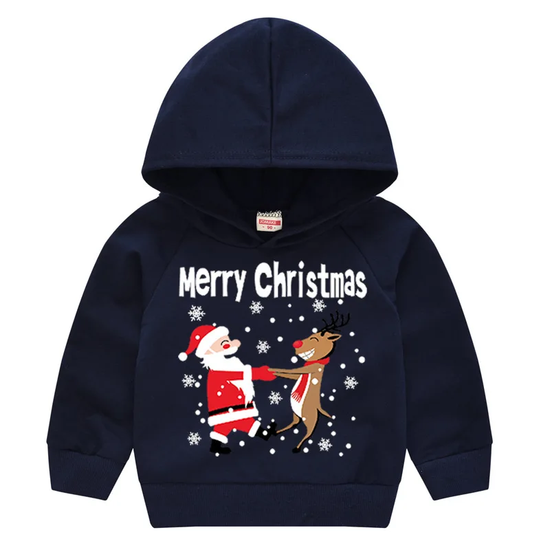 Vaikai Megztiniai 2019 Kalėdų Žiemos Berniukų, Mergaičių Santa Claus Sniego Spausdinti Megztiniai Su Gobtuvu Baby Vaikų Medvilnės Mados Drabužiai