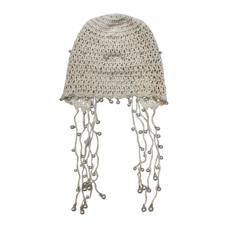 Vasaros Rankų darbo Pearl Princesės Skrybėlę Originalus Kutas Mados Tuščiaviduriai Skrybėlę Medvilninių Siūlų Retro Literatūros Fisherman ' s Hat