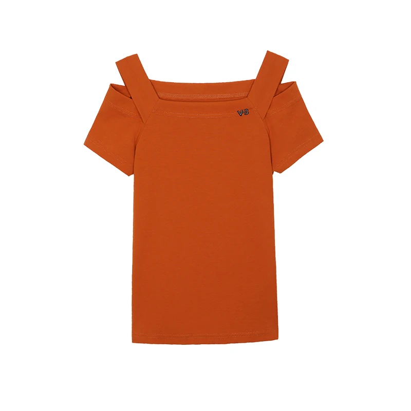 Vasaros marškinėliai moterų trumparankoviai korėjos versiją, žodis apykaklės prarasti plonas peties medvilnės labdaros studentų marškinėliai