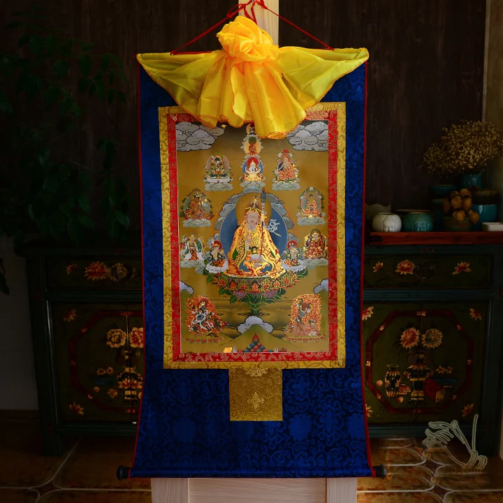 Venta al por mayor budista reikmenys-120CM grande-budismo arte seda Padmasambhava Guru Rinpoche 8 Budos Thangka Buda pintura