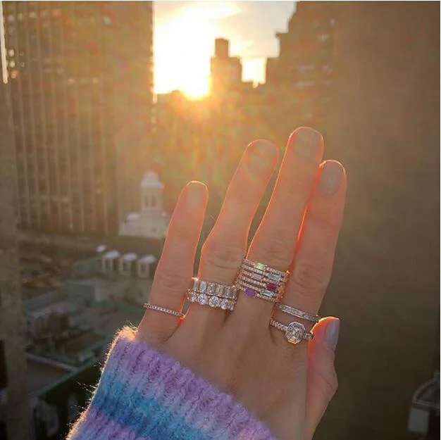 Vestuvės vestuvinis Žiedas Moterims Trumpą Klasikinės Spalvotų Mini Kubinis Cirkonis Sidabro Spalvos minimalus bižuterijos