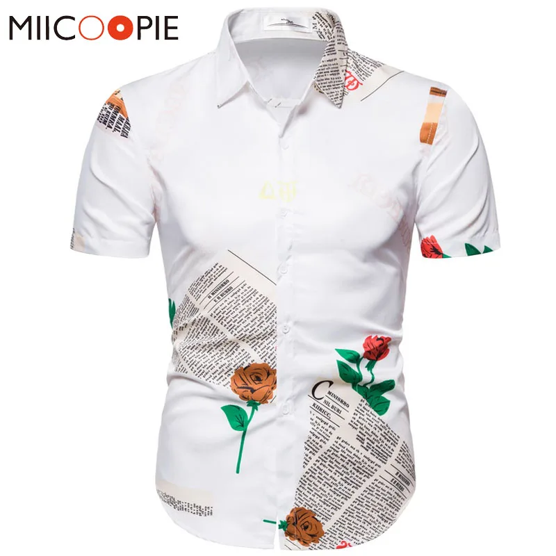 Vintage White Marškinėliai Vyrams Trumpomis Rankovėmis Vasaros Rožė Gėlių Raštas Spausdinti Chemises Steampunk Shirt Mens Priežastinis Atostogų Streetwear