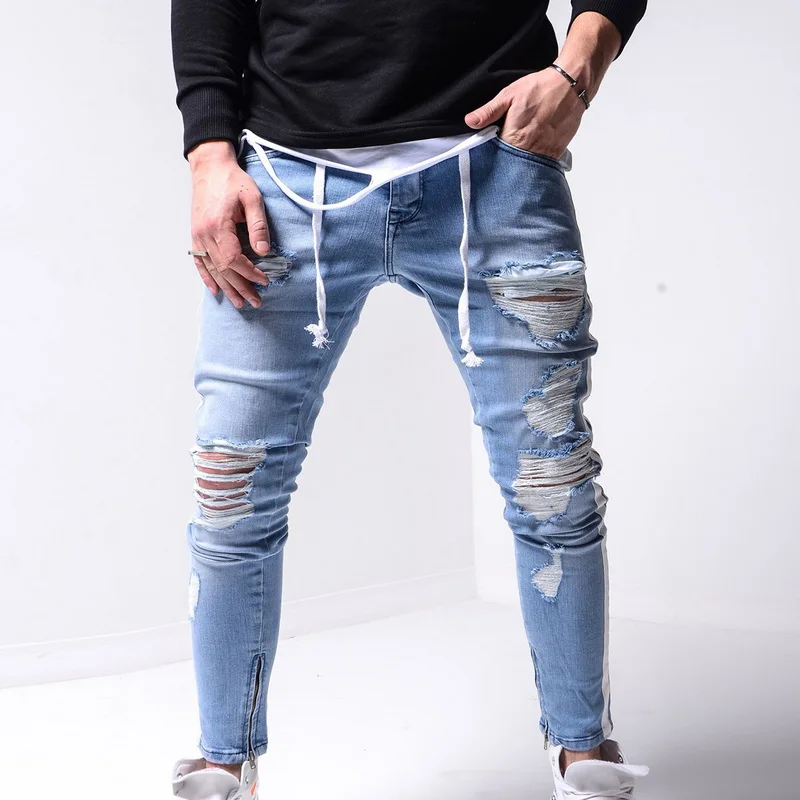 Vyrai Liesas Ripped Jeans Hip-Hop Pavasario Rudens Dryžuotieji Streetwear Atsitiktinis Pieštuku Kelnes Džinsinio audinio Drabužius Vyrų vaqueros hombre