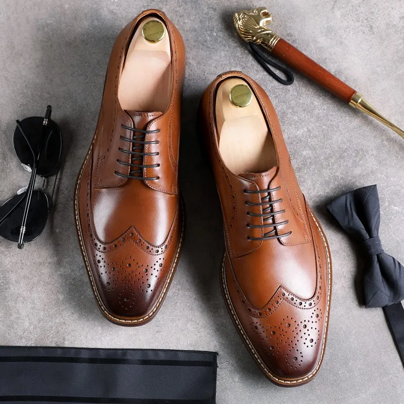 Vyrai oficialų batai verstos odos oksfordo bateliai vyrams padažu vestuvių vyrų brogues 