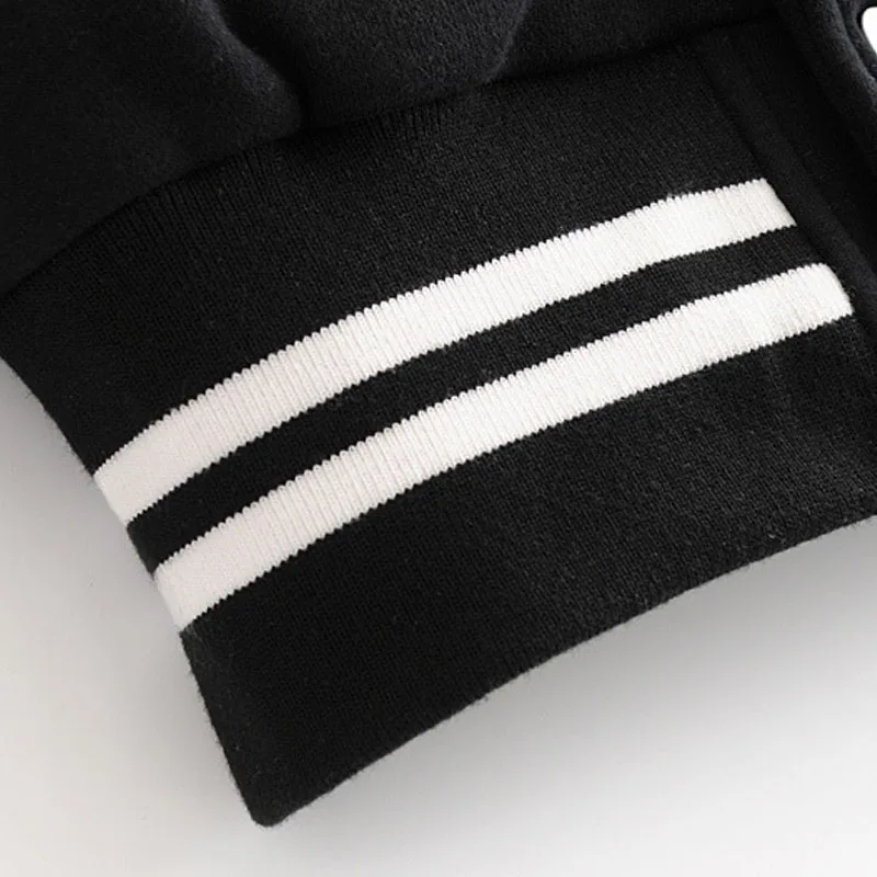 WT198 Rudens mados spalvos bloką juoda balta spalvos beisbolo striukė moterims atsitiktinis vieno krūtinėmis striukės outwear