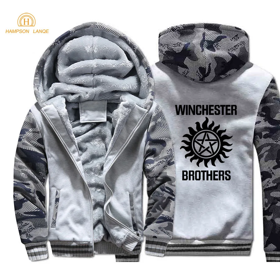 Winchester Brolis Vyrų Hoodies 2020 M. Žiemos Atsitiktinis Kamufliažas Hoodies Šiltu Vilnos vyriški Megztiniai Mados Prekės ženklo Striukės Užtrauktukas