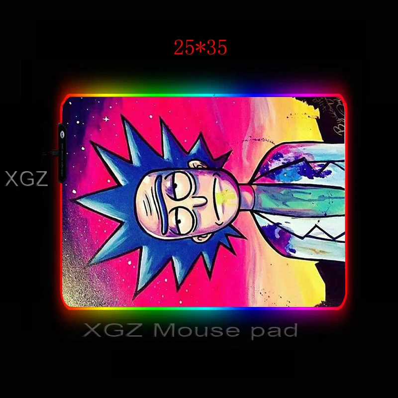 XGZ Anime Morty Didelio Dydžio Žaidimų RGB LED Pelės Padas neslystantis Natūralaus Kaučiuko Kompiuterinių žaidimų Kilimėlis Rick Stalas Kilimėlis Fiksavimo Krašto