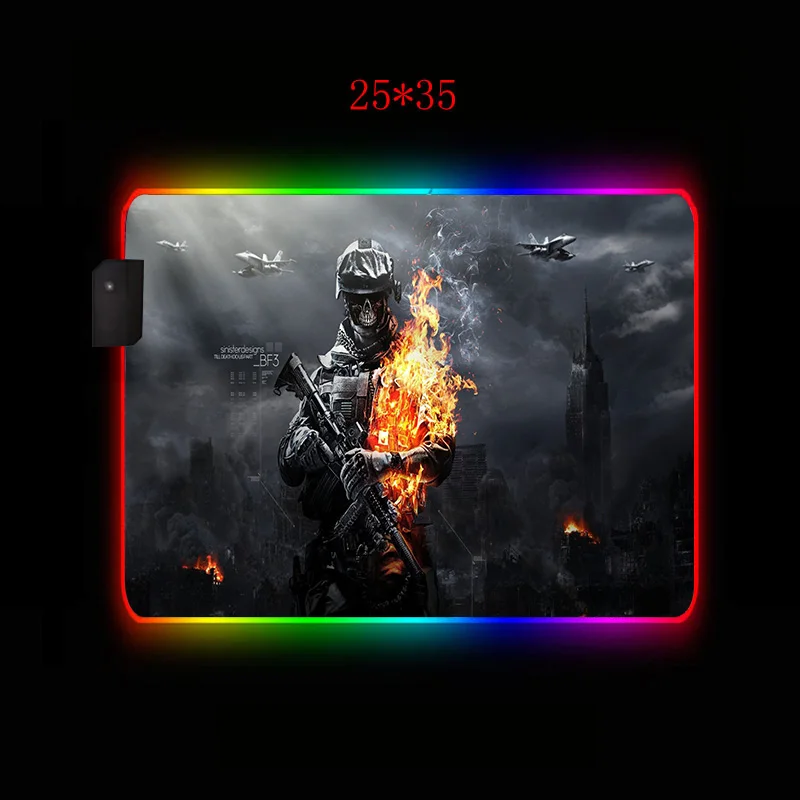 XGZ Filmą Battlefield 3 RGB Žaidimų Kompiuterio Pelės Padas Guma Non-slip Large Žaidėjus Trinkelės, Led Mause Klaviatūra su foniniu Apšvietimu Pelių Stalas Kilimėlis