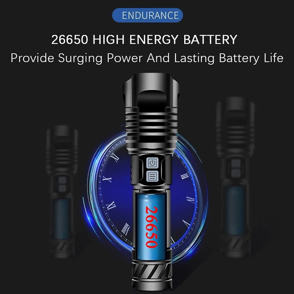 Xhp100 super galingas taktinis žibintuvėlis fakelas 26650 Įkrovimo flash šviesos xhp90.2 xhp70.2 xhp50 High power led žibintuvėlis