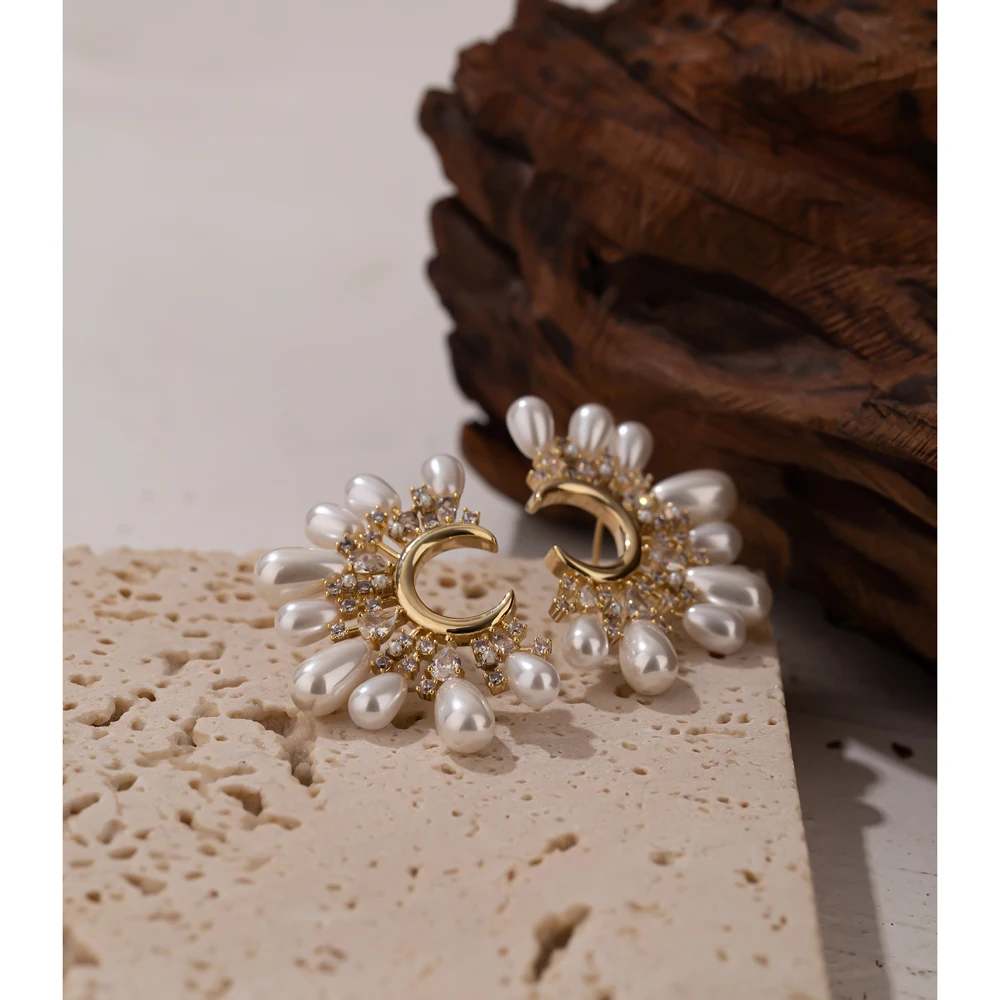 Yhpup korėjos Perlų Gėlių Stud Auskarai Moterims Aukštos Kokybės Išskirtinį Kubinių Zirconia Papuošalai, Auskarai Bijoux Femme
