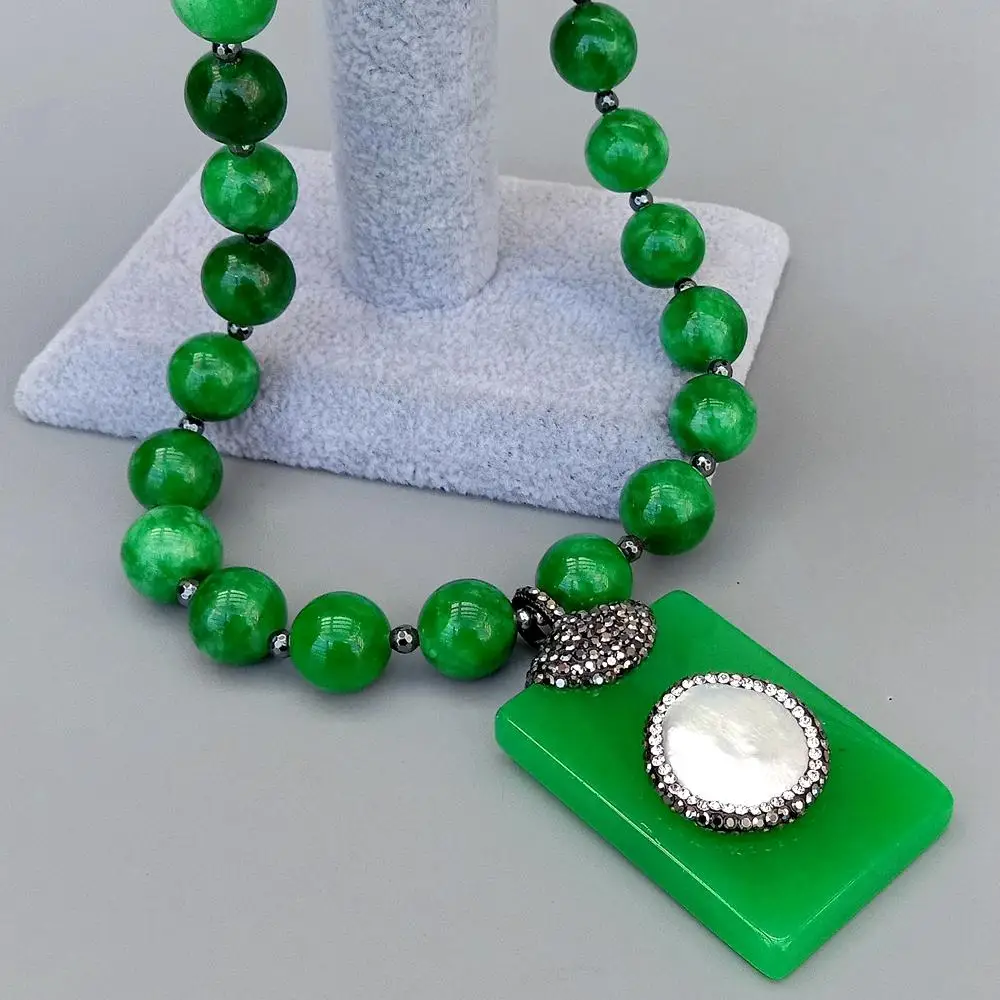 Y·YING Žalia Jades Apvalios Formos Lygaus Karoliai Stačiakampio Vienas Monetos Perlų pakabukas 20