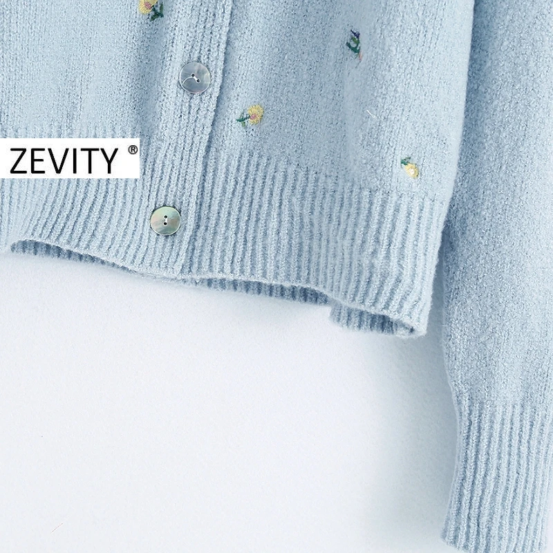 Zevity Naujas moterų mados gėlių siuvinėjimas megztinis megztas megztinis moterų v-kaklo, ilgomis rankovėmis krūtinėmis outwear prašmatnus viršūnes S341