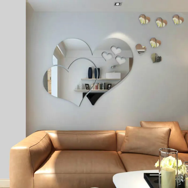 Širdies Formos Akrilo Veidrodis, Sienų Lipdukai Gyvenimo Kambario, Miegamasis Kūrybos 3D 