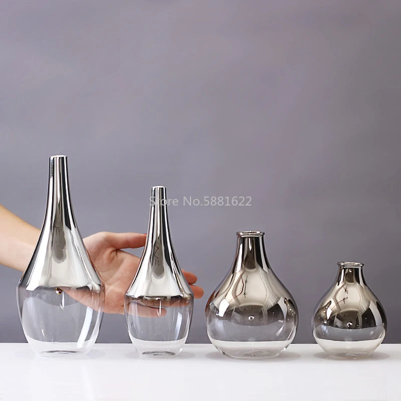 Šiuolaikinės Stiklo Vaza Sidabrinis Stiklas, Terariumai, Mažas Gėlių Vazos Sausų Gėlių Vaza Hydroponic Konteinerių Vestuvių Namų Puošybai