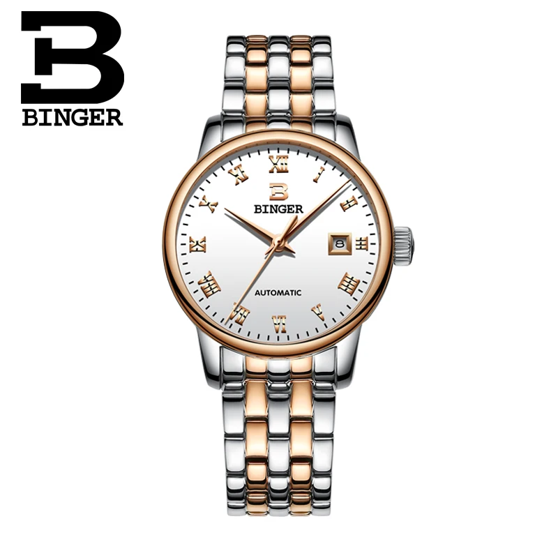 Šveicarija Moterų Žiūrėti BINGER Prabangos Prekės Mechaninė Automatinė Safyras Laikrodis Visiškai Plieno, atsparus Vandeniui Moterų laikrodžiai B-5005L-5