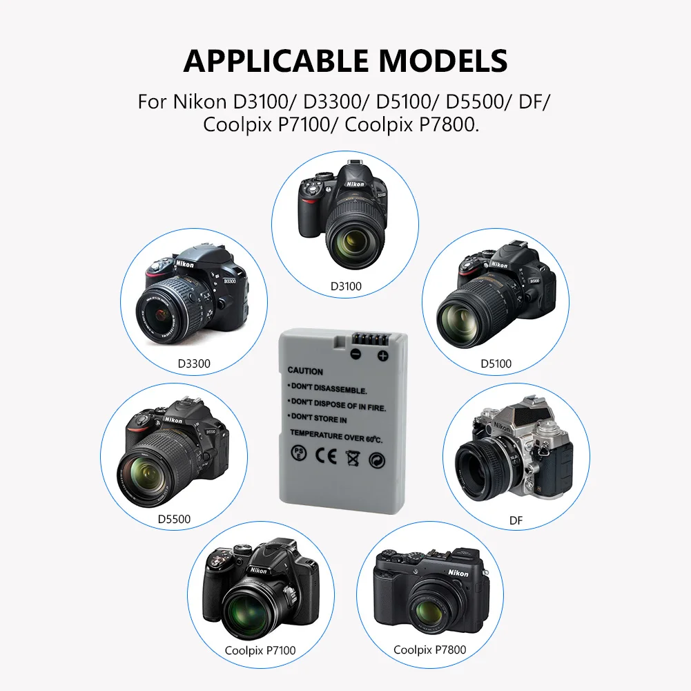 1/2/4pcs 7.2 v 1230mAh Įkrovimo Iššifruota Baterija Nikon Coolpix Fotoaparatas su Vienu Objektyvu D3100 LT-EL14A Li-polimero D5500