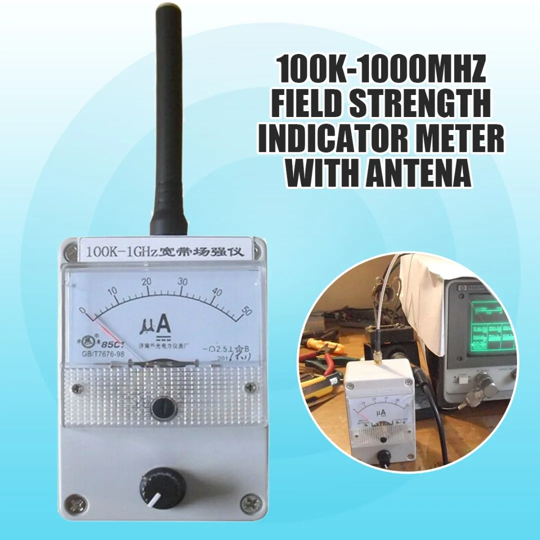 100K-1000MHz Lauko Stiprumo Indikatorius Metrų aukščio Jautrumas Reguliuojamas Žymiklį Amplitudės RF Signalo Lygio Matuoklis su Antena