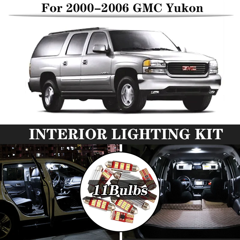 11pcs Balta Lemputė LED Automobilių Šviesos Interjero Rinkinys 2000-2006 m. GMC Yukon Žemėlapis Dome Kamieno Daiktadėžė Lempos
