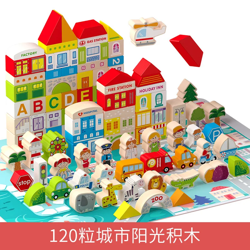 120 vienetų medinių miesto statybos blokus vaikų miestas statybos medinių blokų vaikų žaislai