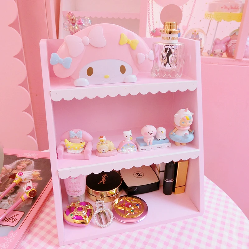 1pc naujas rožinės spalvos medinis 3 aukštų Lentynos merginos kosmetikos ekranas lėlės namas aksesuarų mergaitėms dovanų