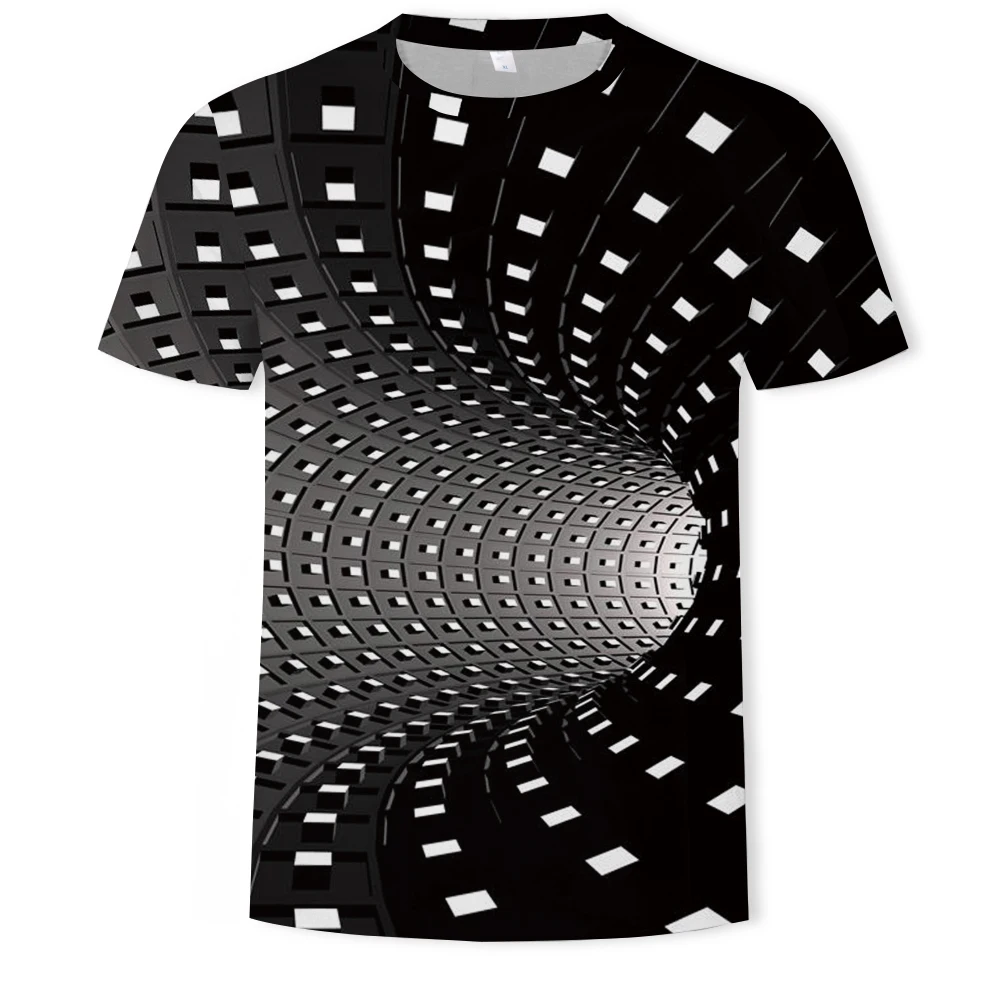 2019 Spalvinga iliuzija 3D spausdinimo vyriški marškinėliai juokinga T-shirt juoda ir balta grafika O-kaklo megztinis marškinėliai homme viršuje tee