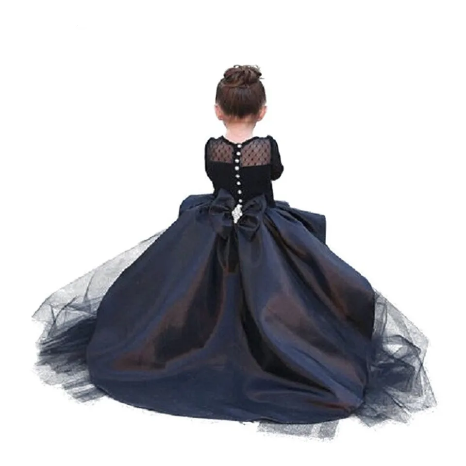 2020 M. Derliaus Juoda Trumpas Priekiniai Ilgai Atgal, Gėlių Mergaičių Suknelės Ilgomis Rankovėmis Elegantiškas Lankas Atgal Inscenizacija Chalatai Gimtadienio Princesė Suknelė