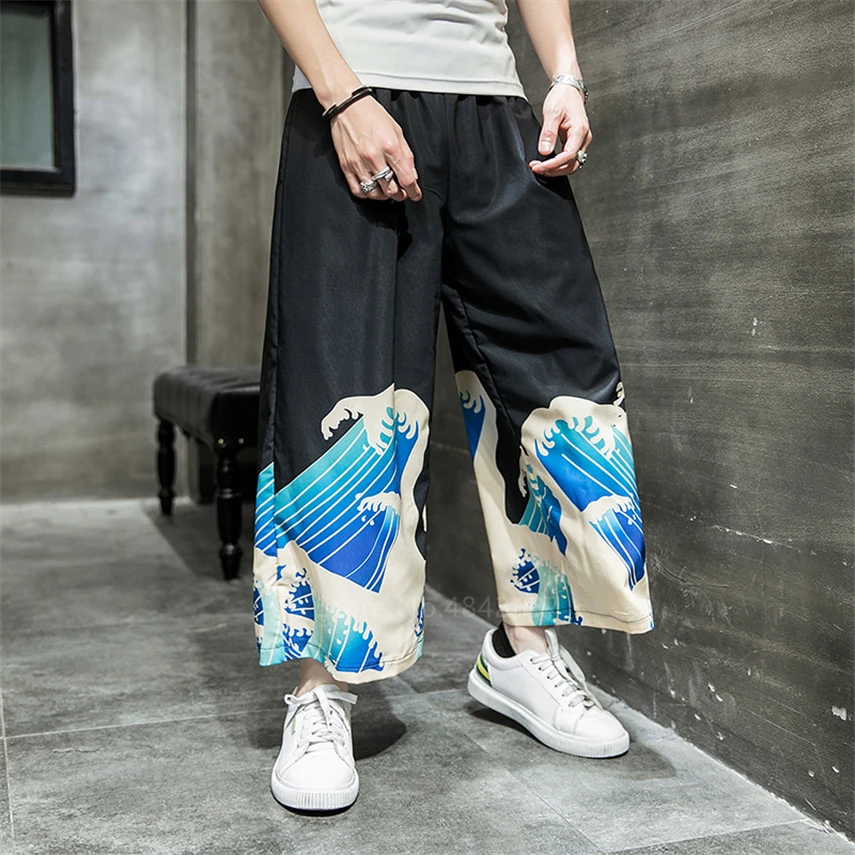 2020 M. Nauja Japonų Stiliaus Harajuku Pločio Kojų Kelnės Bangų Modelį Samurajus Vyras Haori Megztinis Švarkas Laisvo Stiliaus Saulės Viršūnes Yukata