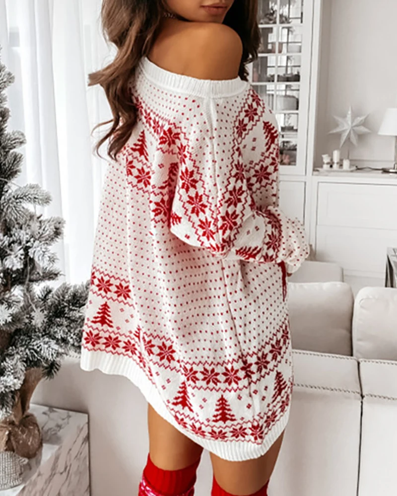 2020 Moterų Žiemos Prarasti Kalėdos Santa Print Mados Elegantiškas Kalėdų Spausdinti Ilgomis Rankovėmis Megzti Suknelę Apvalios Kaklo