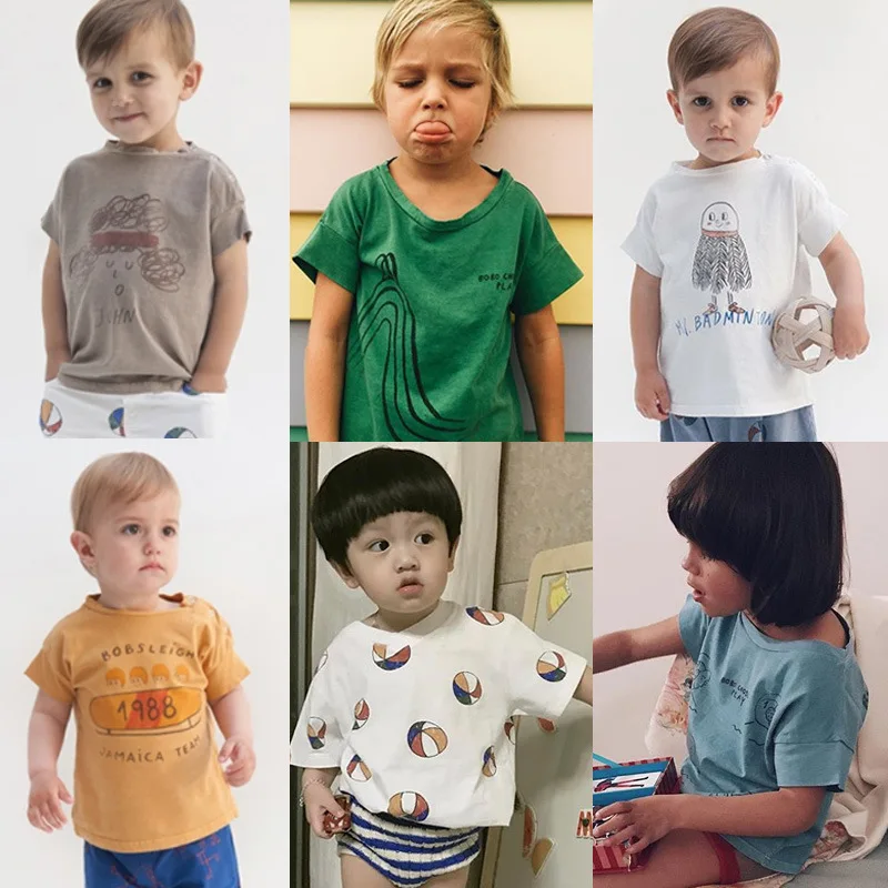 2020 Naujas Berniukų, Mergaičių Medvilnės Vasaros marškinėliai mados Animacinių filmų Tees Žaisti Kamuolys Rankovėmis Drabužiais Vaikams Topai marškinėliai-RW-149