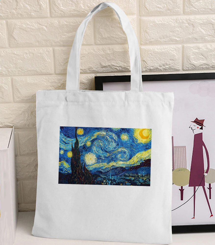 2020 Naujas Van Gogh Pirkinių Krepšys Grafinis Nešti Harajuku Shopper Bag Moters Rankinėje Drobės Moterų Ulzzang Juokinga Ekologinio Didelės talpos