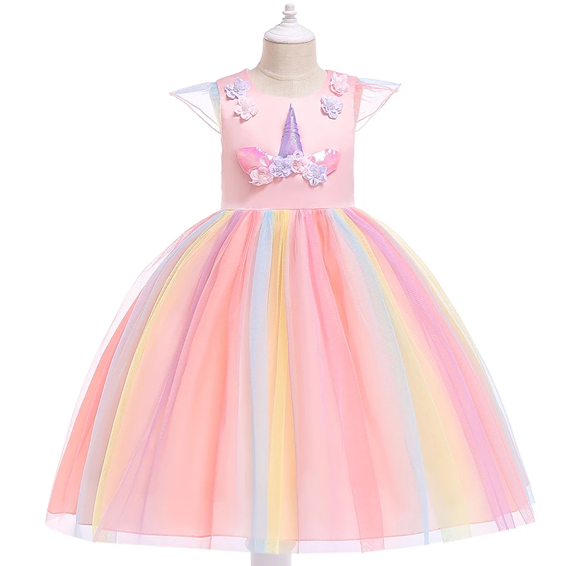 2020 Naujųjų Metų Mergaitė Gėlių Mergaitės Suknelė Vienaragis Vaikų Drabužiai Princesė Mergina Dress Kostiumai, Vestuvių Suknelė Mielas Atsitiktinis Suknelė
