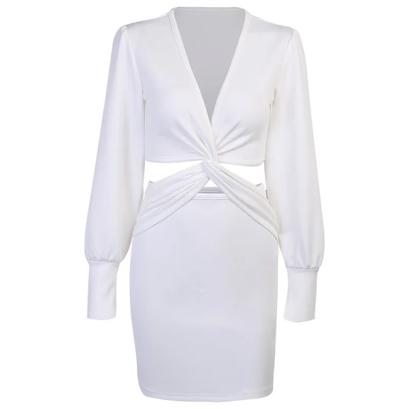 2020 m. Rudenį Naujų ilgomis Rankovėmis, Plonas Sijonas Sexy X-Type V-kaklo Sluoksniuotos Rankovėmis Kostiumas, Sijonas, vestidos balta suknelė harajuku suknelė