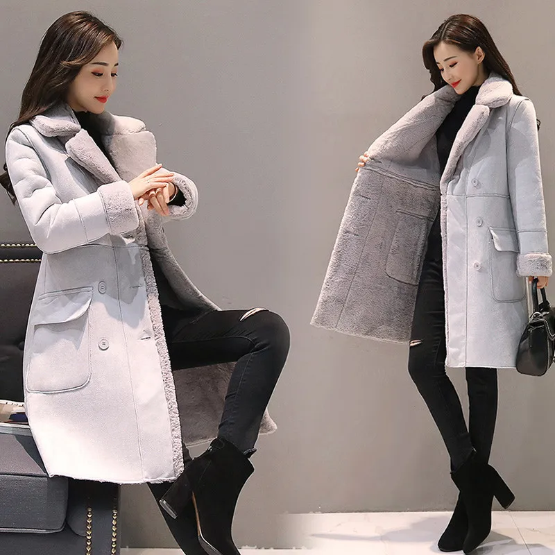 2020 m. Žiemos Moterys ėriukų vilna Paltas Plius Aksomo Atsitiktinis dvieiliai Kašmyro Paltą Moteris Elegantiškas ilgomis Rankovėmis Viršutiniai drabužiai R537