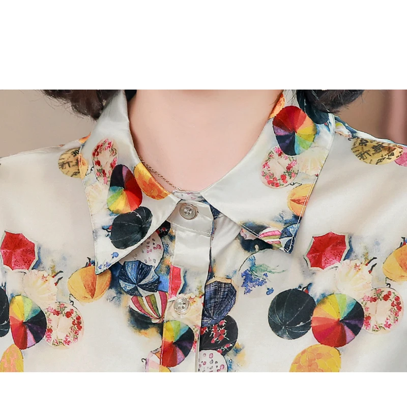 2021 Spausdinti Satino, Šilko Marškinėliai Moterims Office Lady ilgomis Rankovėmis Gėlių Button Cardigan Moterų Palaidinė Plius Dydis Ponios Viršūnes 10723