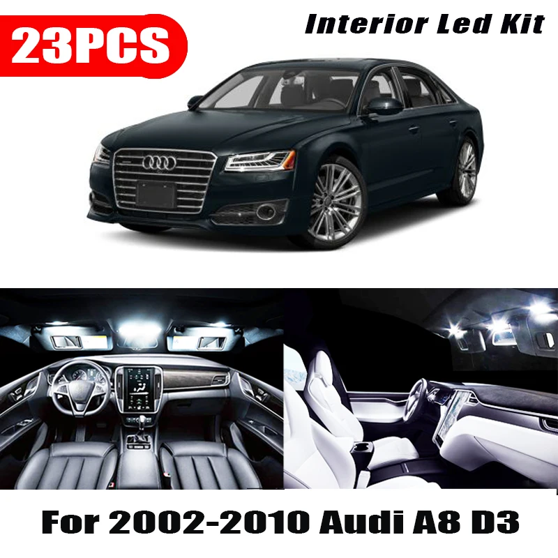 23x Baltas Interjeras, LED elektros Lemputes, Canbus Rinkinys Už 2002-2010 M. Audi A8 D3 Priedai Žemėlapis Durų Daiktadėžė Licenciją plokštelės šviesos Lempos