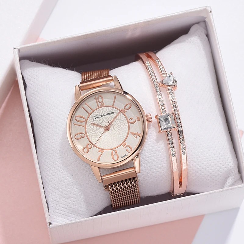 2vnt/komplektas Prabangių Laikrodžių Moterų 2020 M. Suknelė Atsitiktinis Magnetas Sagtis Žiūrėti Ponios Kvarco Riešo Laikrodžių Apyrankės Nustatyti Laikrodį Reloj Mujer
