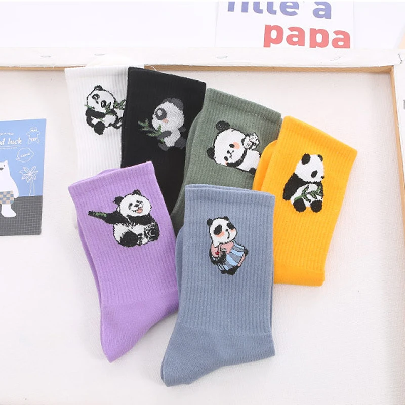3 Poros Daug Japonų Stiliaus Pavasario Saldainiai Spalvos Medvilnės Ilgas Kojines Moterų Animacinių Filmų Mielas Panda 