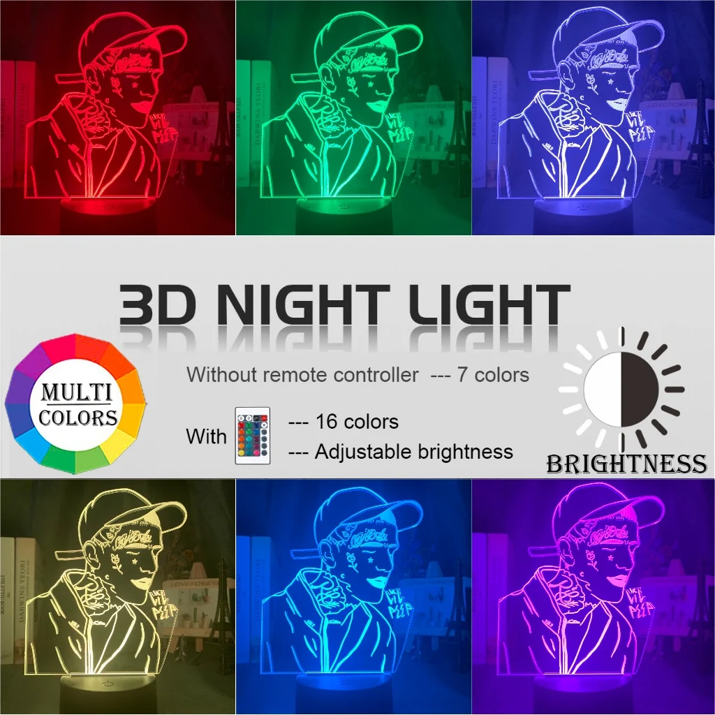 3D Apdailos lempos Amerikiečių Reperis Lil Peep Led Nakties Šviesos Spalvinga naktinė lempa Dovana Gerbėjų Dropshipping 3d Lempos Įžymybė