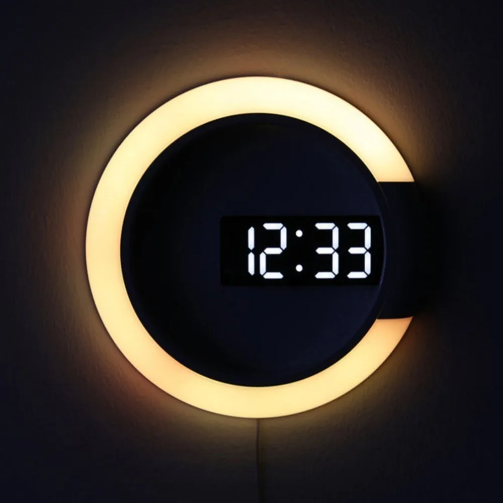 3D Skaitmeninis LED Sieninis Laikrodis Žadintuvas Veidrodis Tuščiaviduriai Žiūrėti Stalo Laikrodis 7 Spalvų Temperatūros naktinė lempa Namų Kambarį Papuošalai