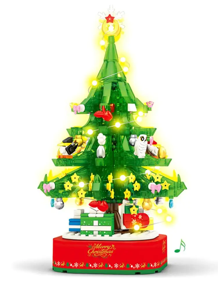 486pcs Bloacks 360 Laipsnių Besisukantis Muzikos Montessori Surinkti Kalėdų Medžio Šviesos Music Box Kalėdinė Dekoracija Dovanos