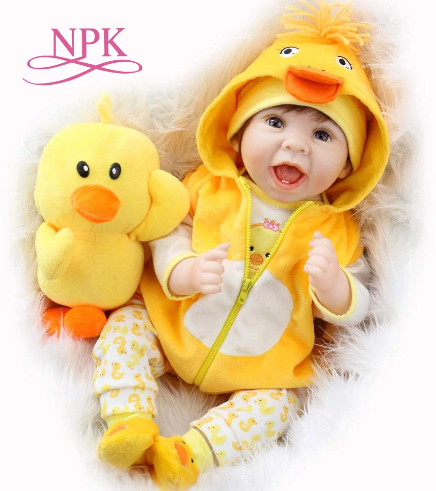 55CM originalus NPK reborn baby doll gyvas naujagimis baby duck dress nustatyti, miela šypsena, veido svertinis lėlės įsišaknijusi plaukų aukštos kokybės