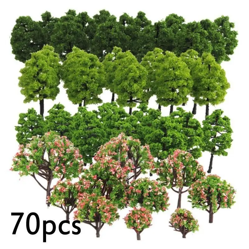 70pcs Modelis Medžių HO Z TT Masto Išdėstymas Traukinio Sodo Parke Pastatų Diorama Išdėstymas Žalia Medžių Persikų, Gėlių, Medžių, Sumaišyti Modeliai
