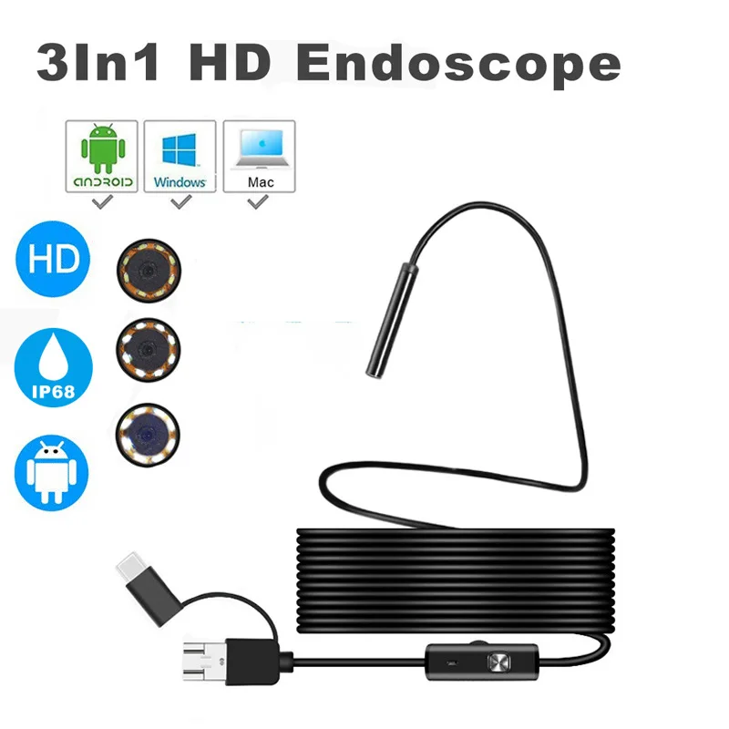 720P 8mm Endoskopą USB C TIPO IP68 Vandeniui Sunku Minkštas Lankstus Kabelis Fotoaparato Kontrolės Borescope 