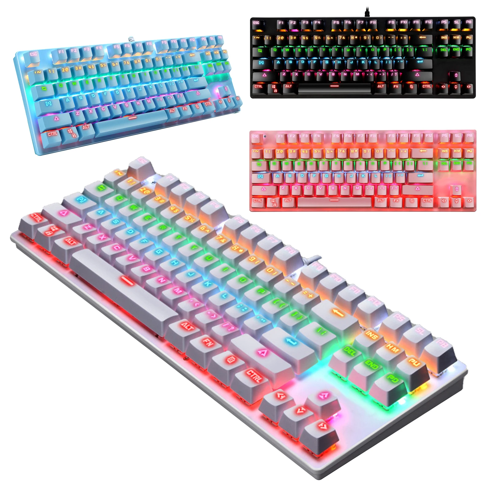 87 Klavišus Mechaninė Klaviatūra USB Laidinio RGB Apšvietimas Mėlynos spalvos Jungiklis Žaidimų Mechaninė Klaviatūra, Skirta Tablet PC žaidimų Berniukams, Mergaitėms Dovanų