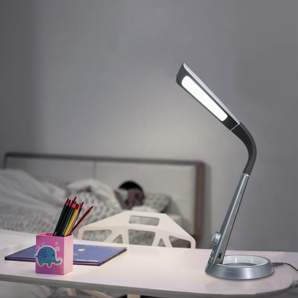 8W LED Modernus Stalo Lempa Miegamojo, Biuro 3 Spalvos ryškumas gali būti reguliuojamas Stalo Lempa su USB Įkrovimo Akių apsauga Skaitymo Šviesa