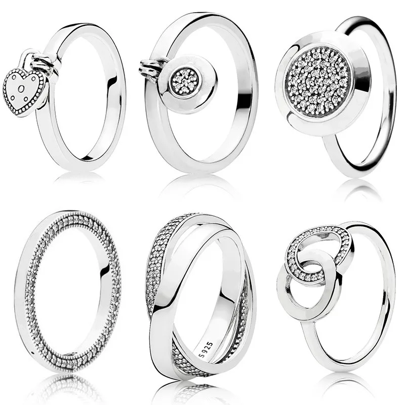 925 Sterlingas Sidabro Visos Žiedai Moterims Spalva Papuošalai Logotipas Parašas Kristalų Širdies Pakabukas, Žiedas, Moterų Papuošalai