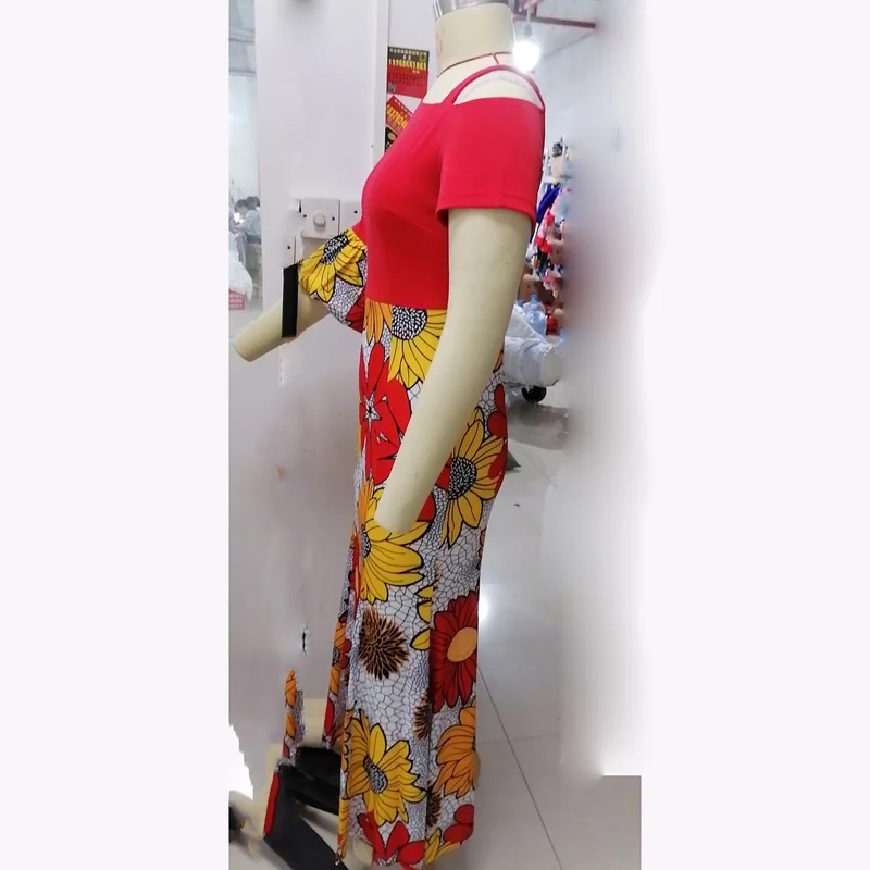 Afrikoje Office Lady Suknelė Kaftan Gėlių Spausdinti Afrikos Suknelės Moterims Vieno Peties Maxi Suknelės Moterų Afrikos Drabužių 5XL